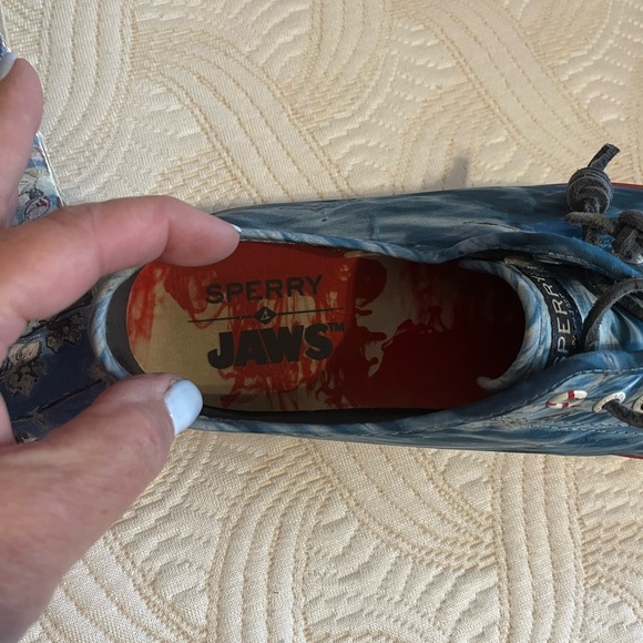 Sperry Jaws Blue Wave Canvas Sneakers with Red Trim - Picture 4 of 11